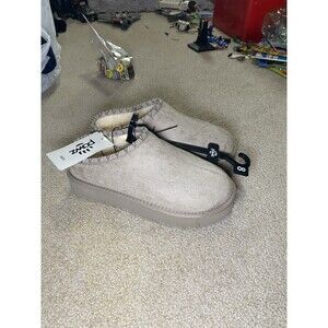 Pawz Hazel Stone Microsuede Faux Fur Platform Clog Size 8